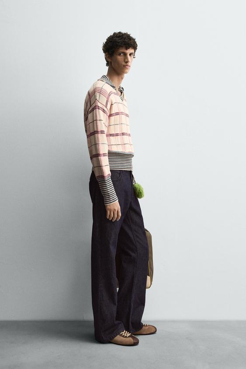 ZARA HARRY LAMBERT X DISNEY ЖАККАРДОВОЕ ТРИКОТАЖНОЕ ПОЛО В КЛЕТКУ, РОЗОВЫЙ