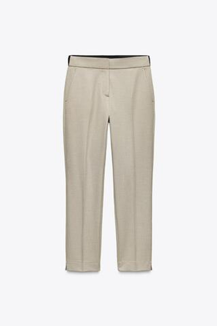 ZARA УКОРОЧЕННЫЕ БРЮКИ ИЗ МЯГКОЙ ТКАНИ, ПЕСОЧНЫЙ С МЕЛАНЖЕВЫМ ЭФФЕКТОМ