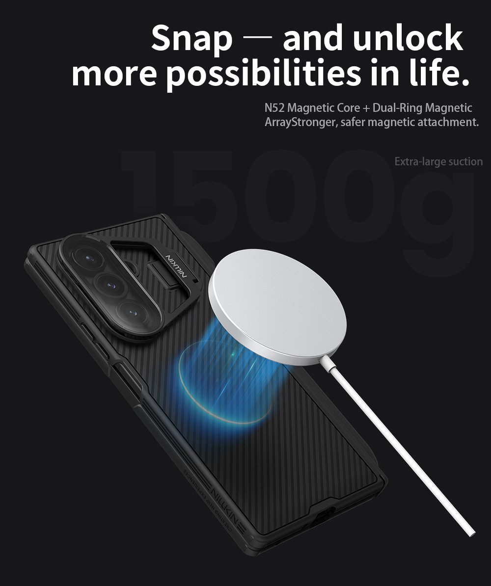 Чехол с MagSafe на Samsung Galaxy Fold 7, серия CamShield Prop Magnetic от Nillkin (версия с прозрачной крышкой объектива и стилусом)