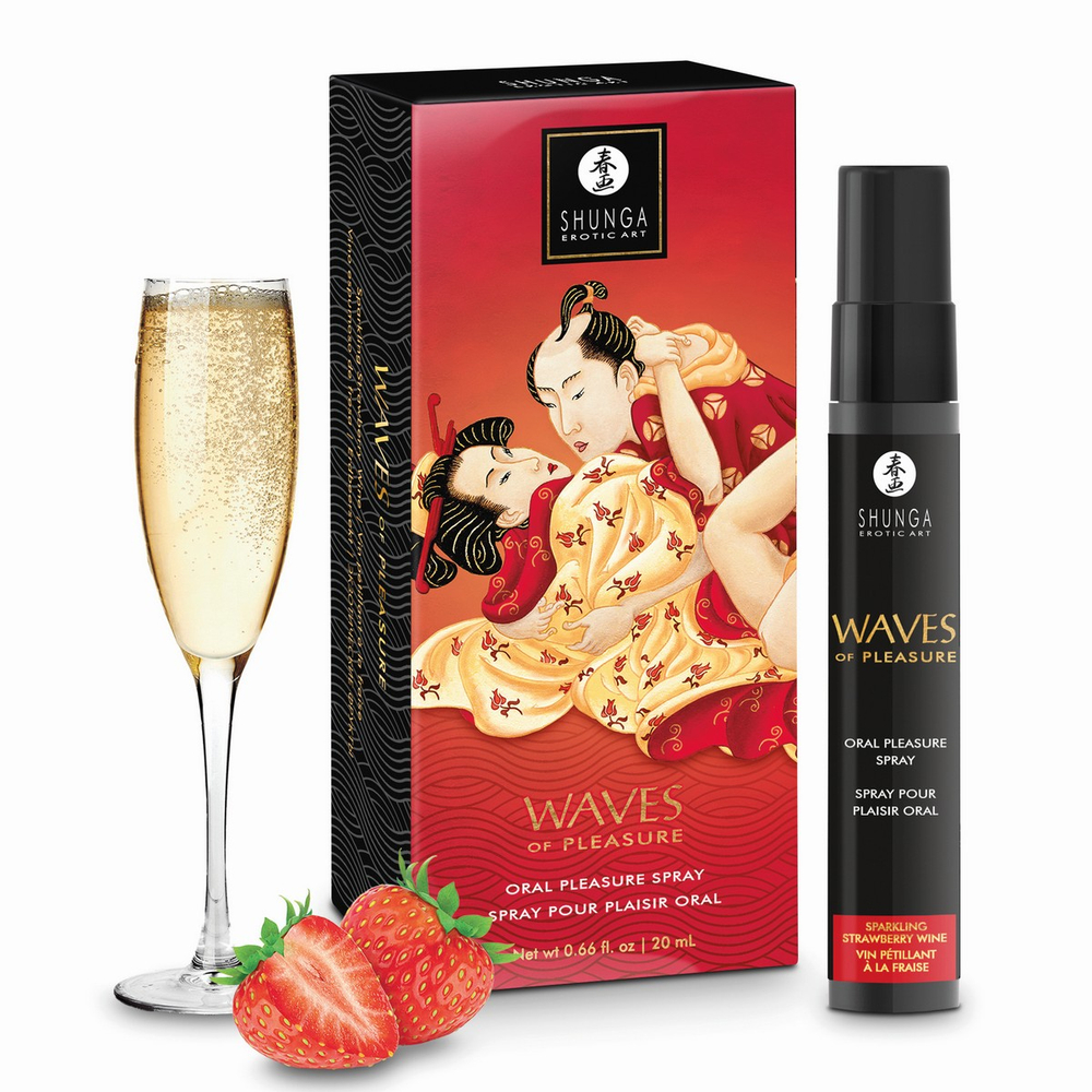 Shunga Waves of Pleasure Sparkling strawberry wine – оральный спрей, Клубника, 20 мл
