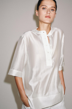 ZARA СВОБОДНАЯ БЛУЗА С КОРОТКИМ РУКАВОМ — ZW COLLECTION, БЕЛЫЙ