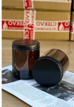 Коричневые банки 270 мл с матовыми черными крышками, 20 шт