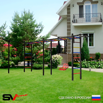 Уличная шведская стенка Sv Sport рукоход х 2 с комплектом турник прямой У53733 (Турник/Со спинкой/Кронш бокс)
