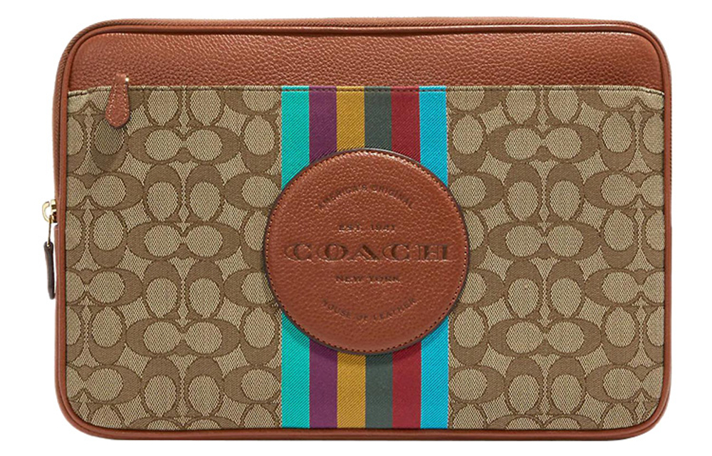 COACH Delicate Pebble Leather Clutch Laptop Bag Large Women"s Khaki