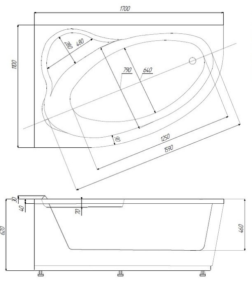 Ванна акриловая Azario LAURA 170х110 пристенная (AV.0051170)