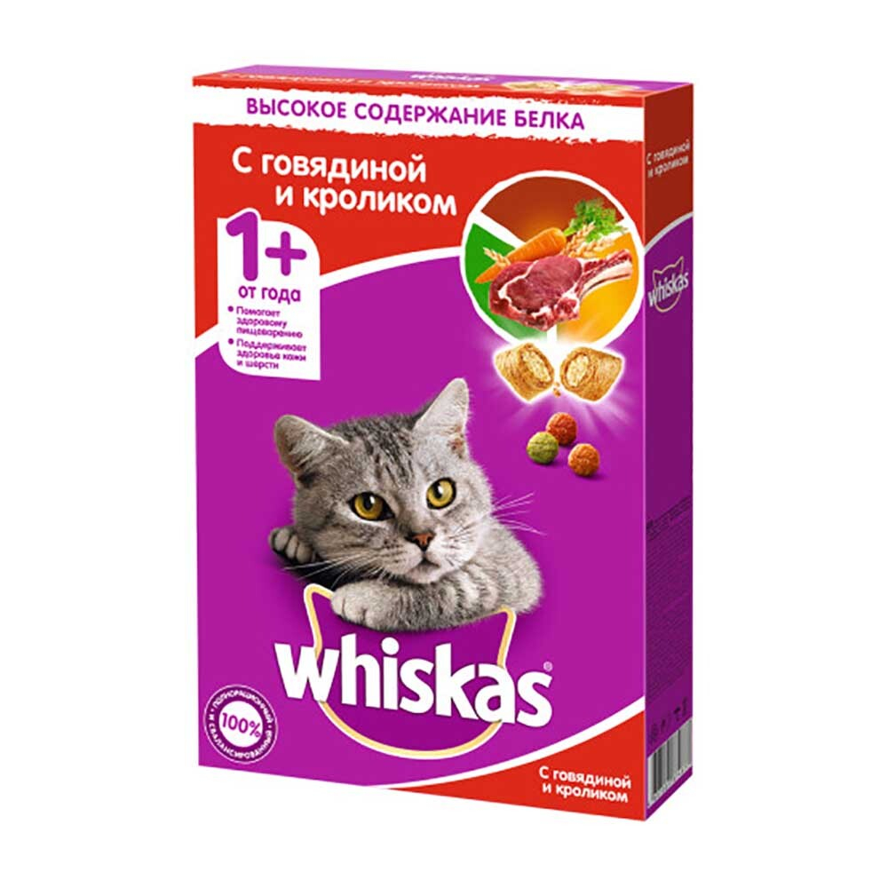 Whiskas корм для кошек с говядиной и кроликом, подушечки с паштетом