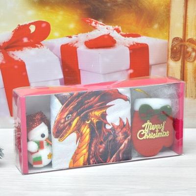 Подарочный набор 3 предмета: сувенирное полотенце, елочные игрушки "Дракон" в ассортименте"
