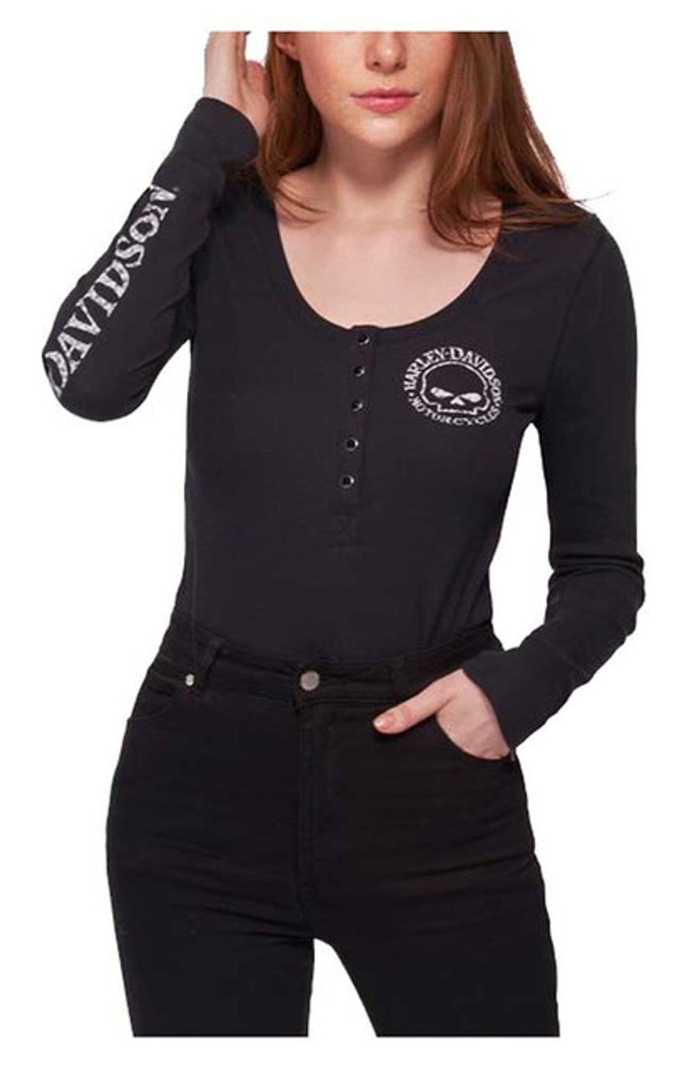 Лонгслив Skull Snap Front Long Sleeve Henley Harley-Davidson
