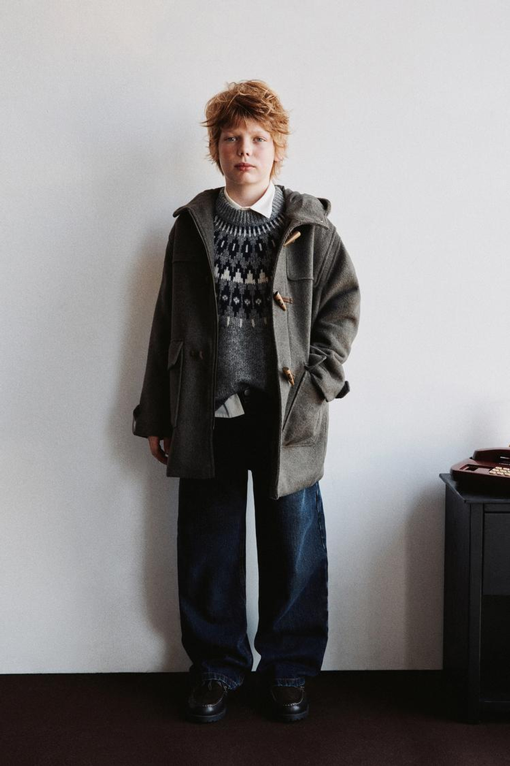 ZARA ПАЛЬТО ИЗ ШЕРСТЯНОЙ ТКАНИ, СЕРО-КОРИЧНЕВЫЙ