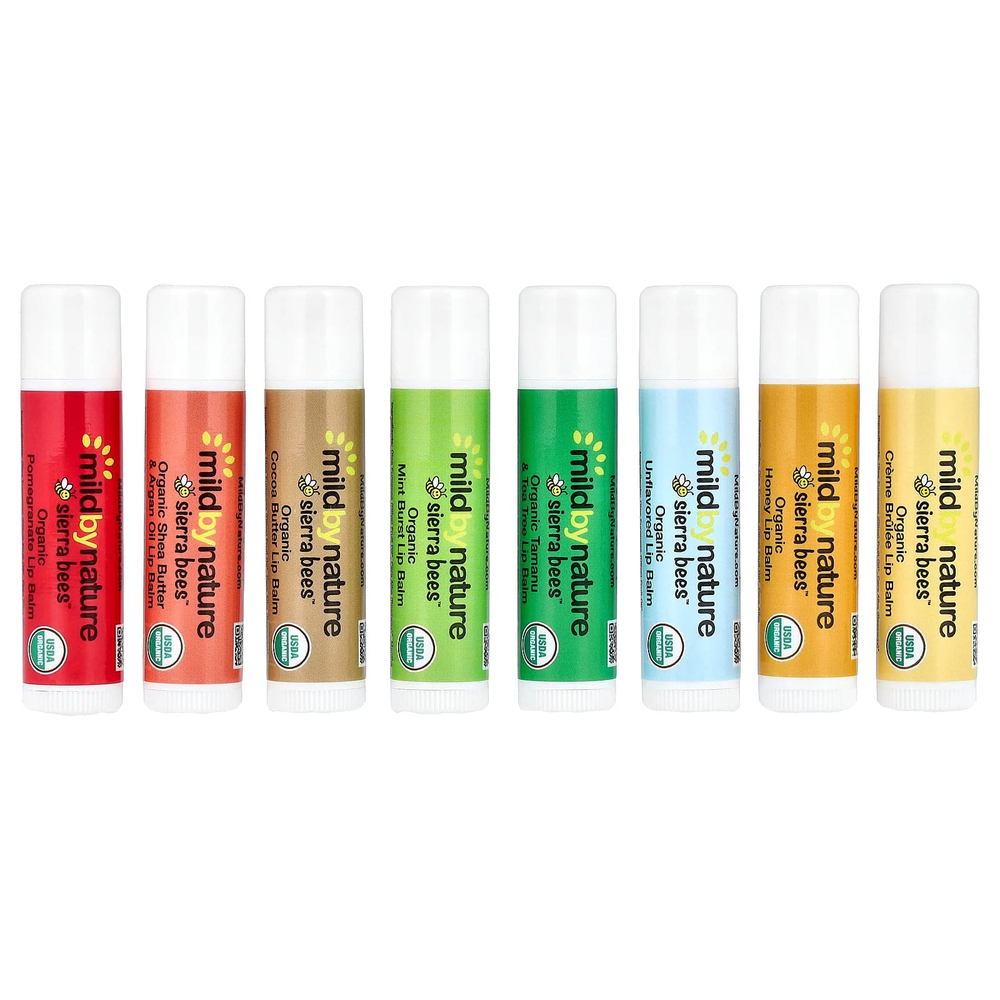 Mild By Nature, Sierra Bees™, набор органических бальзамов для губ, 8 шт. по 4,25 г (0,15 унции)