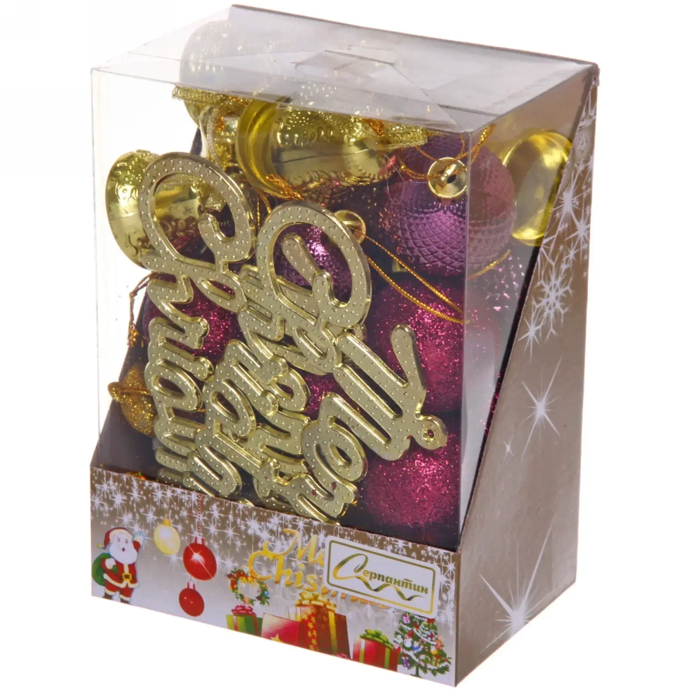 Набор украшений «Волшебный новый год» 16*7.5*8 см (32 предмета), Золото/рубин