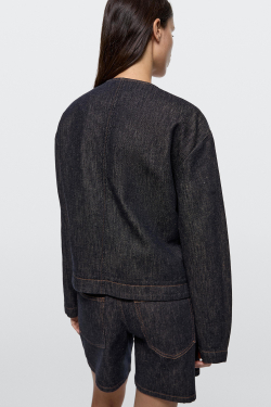 Massimo Dutti Короткая джинсовая куртка из смесового хлопка, темно-синий