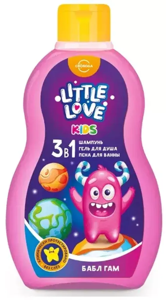 СВОБОДА Little Love 420мл Шампунь+гель для душа+пена для ванны для детей 3 в 1 Бабл Гам*12