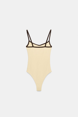 ZARA БОДИ С КОНТРАСТНЫМИ ВСТАВКАМИ, КОРИЧНЕВЫЙ/ЭКРЮ