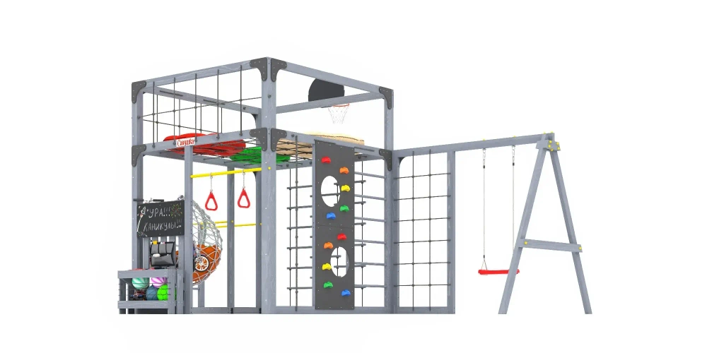 Детская площадка Савушка КУБ-6 (Серый) с подушками и коконом
