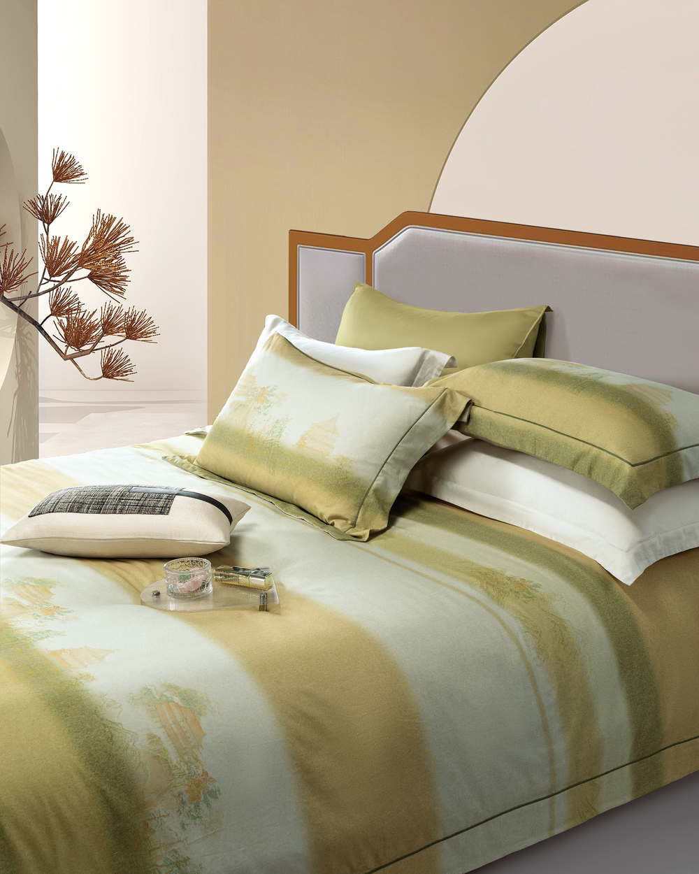 КПБ евро "Тепло природы", цв. зелёный (хлопок) под:200х230см, пр:245х250, нав:48х74см (2шт)