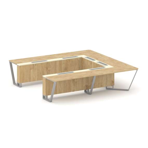 Steel Meet Стол переговорный П-образный KMK-PR.B.SP-11P Тиквуд Светлый/Ваниль Глянец/Металл Серый 32