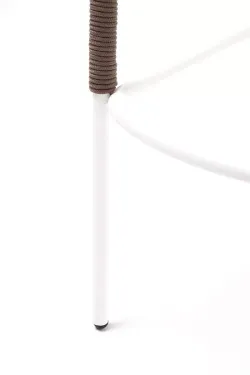 "Марсель" стул барный плетеный из роупа, каркас из стали белый муар, роуп коричневый круглый, ткань бежевая 052