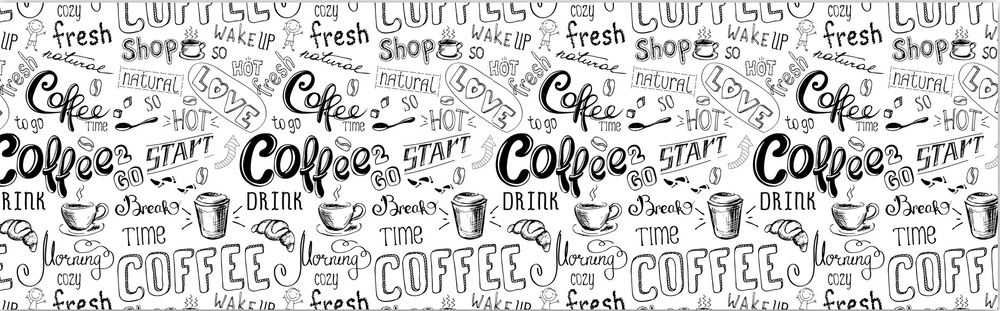 Кухонный фартук А-пласт Кофейная графика белый 3000*600*0,75мм