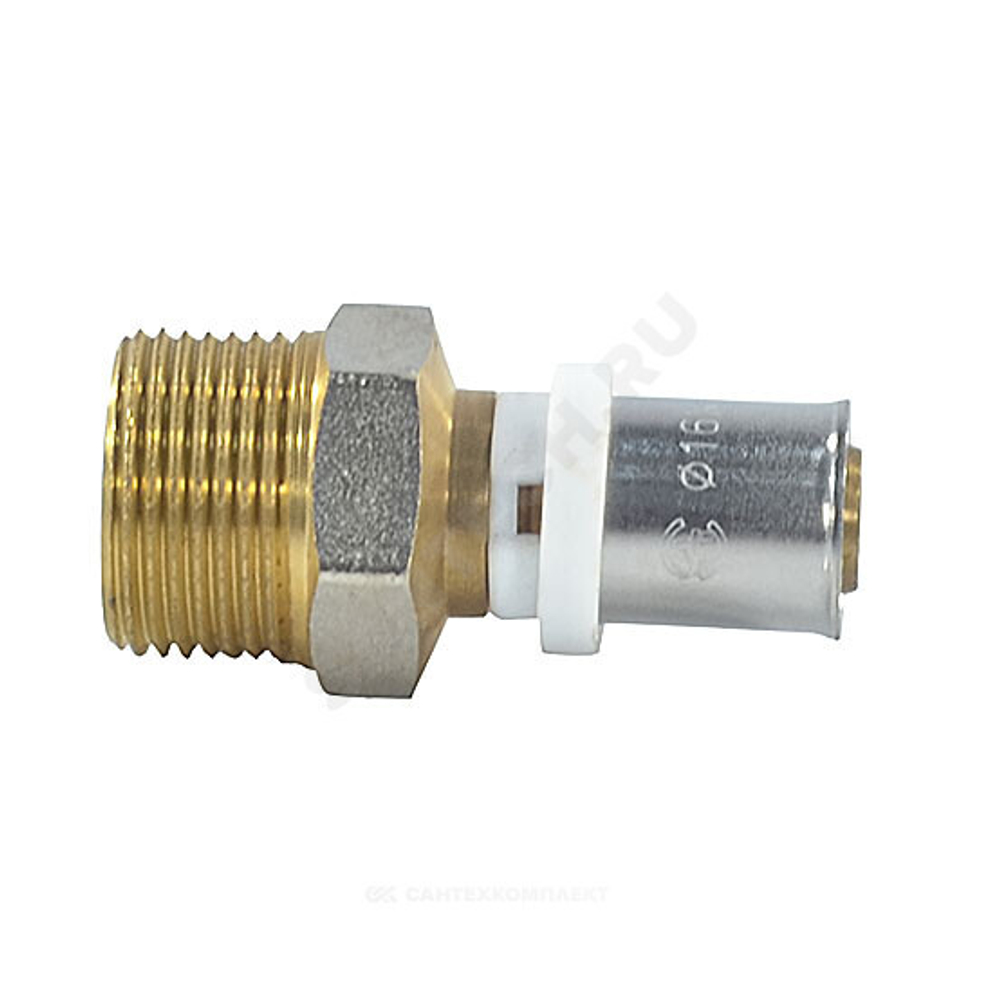 Муфта МП латунь никель пресс Дн 16х1/2" НР ГОСТ 32415-2013 8001 Aquasfera 8001-01