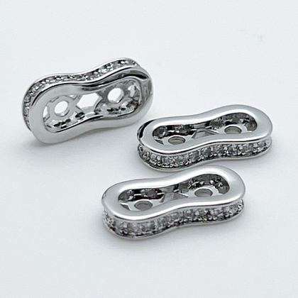 Коннектор-разделитель на 2 нити, цвет серебро, фианиты, размер 12,5*6 мм, цена за 1 шт