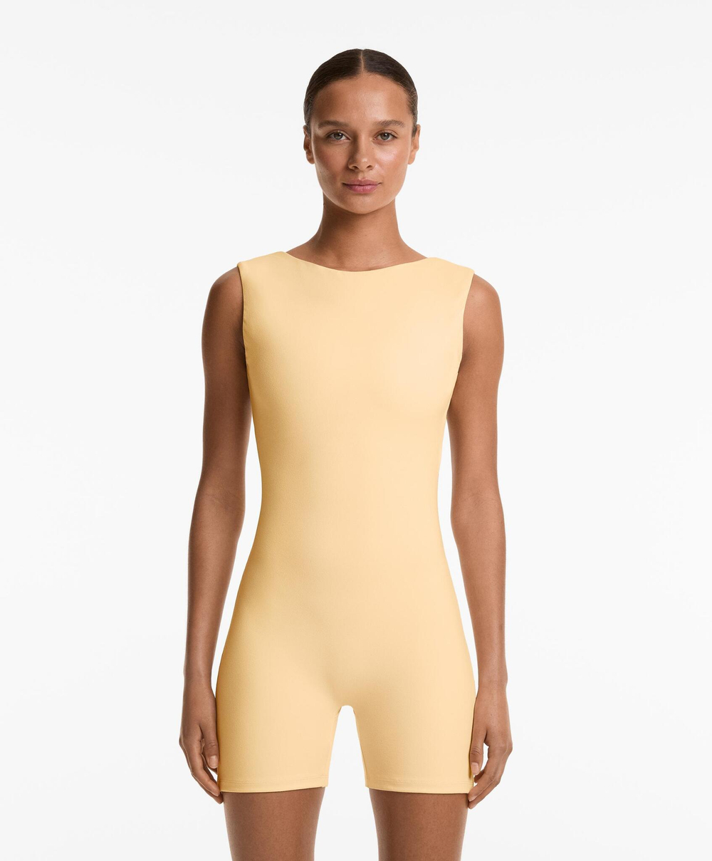 Oysho Короткий комбинезон из полиамида с фактурой хлопка, желтый