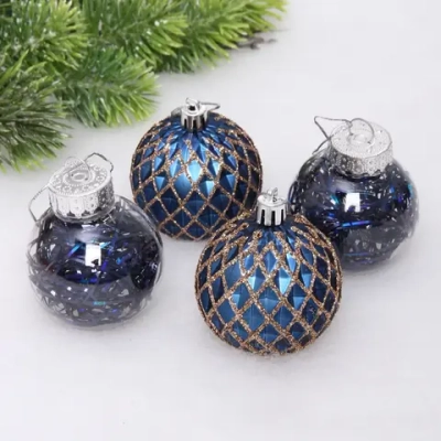 Новогодние шары 6 см (набор 4 шт) «Яркая метель», сапфир/шампань