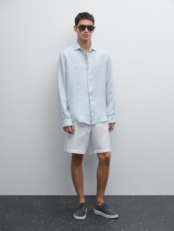 Massimo Dutti Рубашка прямого кроя в двойную полоску, небесно-голубой