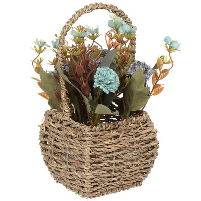 Цветок искусственный декоративный Композиция, в корзинке, 21 см, голуб, Y6-2043