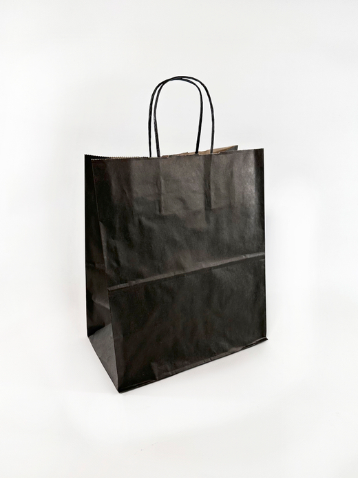 Крафт пакет 240 х 140 х 280 мм с крученными ручками, чёрный, 70 гр/м2