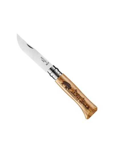 Нож Opinel №8 Animalia, нержавеющая сталь, рукоять дуб, гравировка бизон