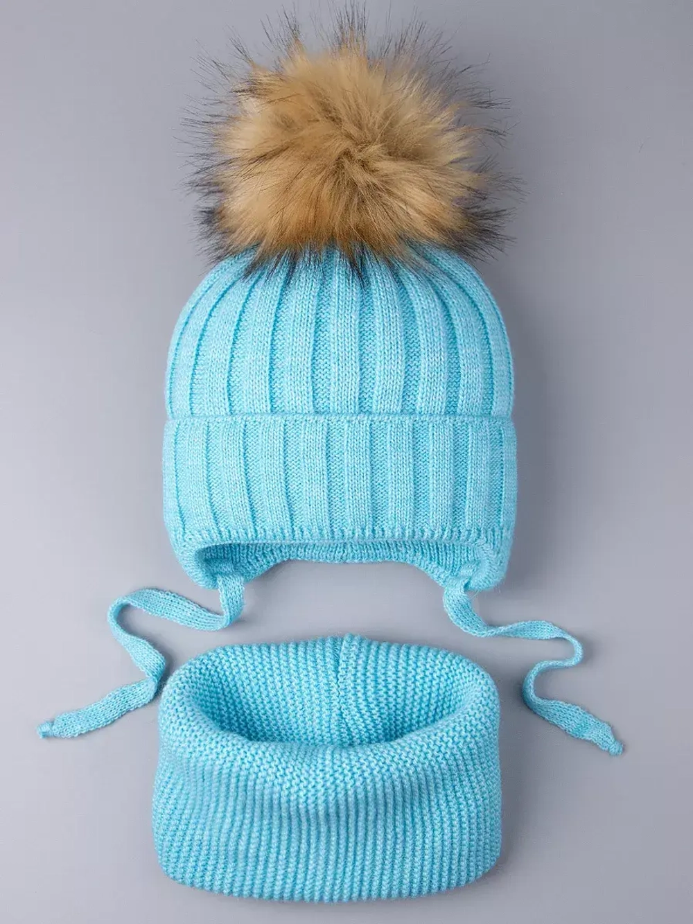 Шапка зимняя детская с помпоном и снуд