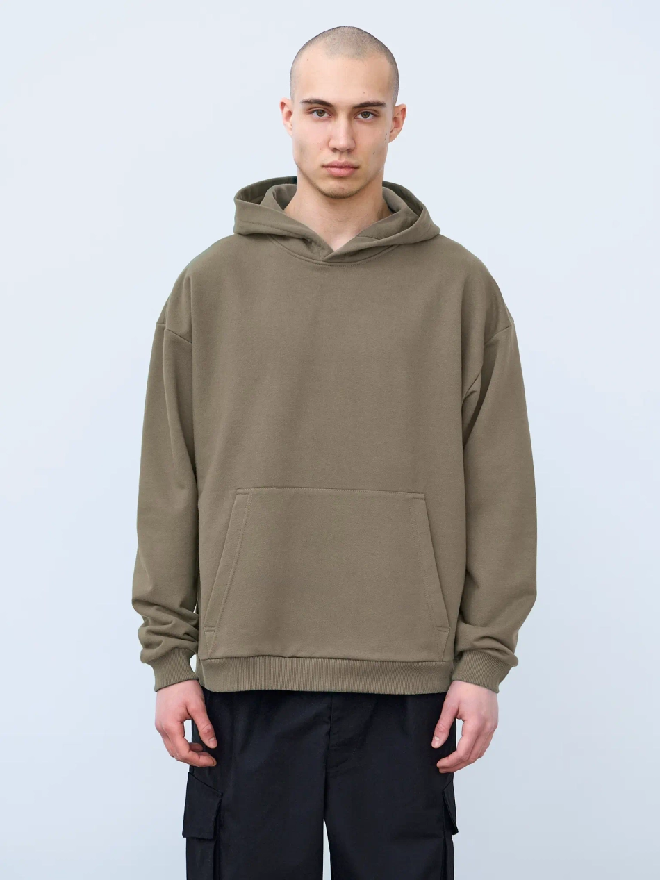 Худи оверсайз без начеса (серо-оливковый)