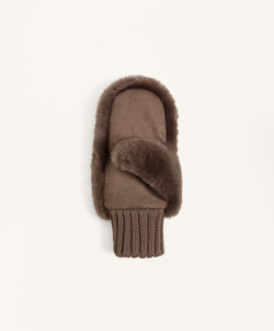 Oysho Варежки из искусственного меха с эластичными манжетами, коричневый