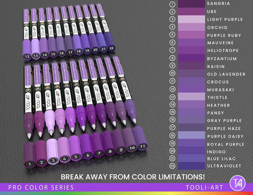 TOOLI-ART акриловые маркеры фломастеры, 22 шт., 0,7 мм Purple