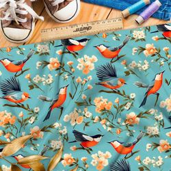 Ткань премиум флис прицы в весеннем саду