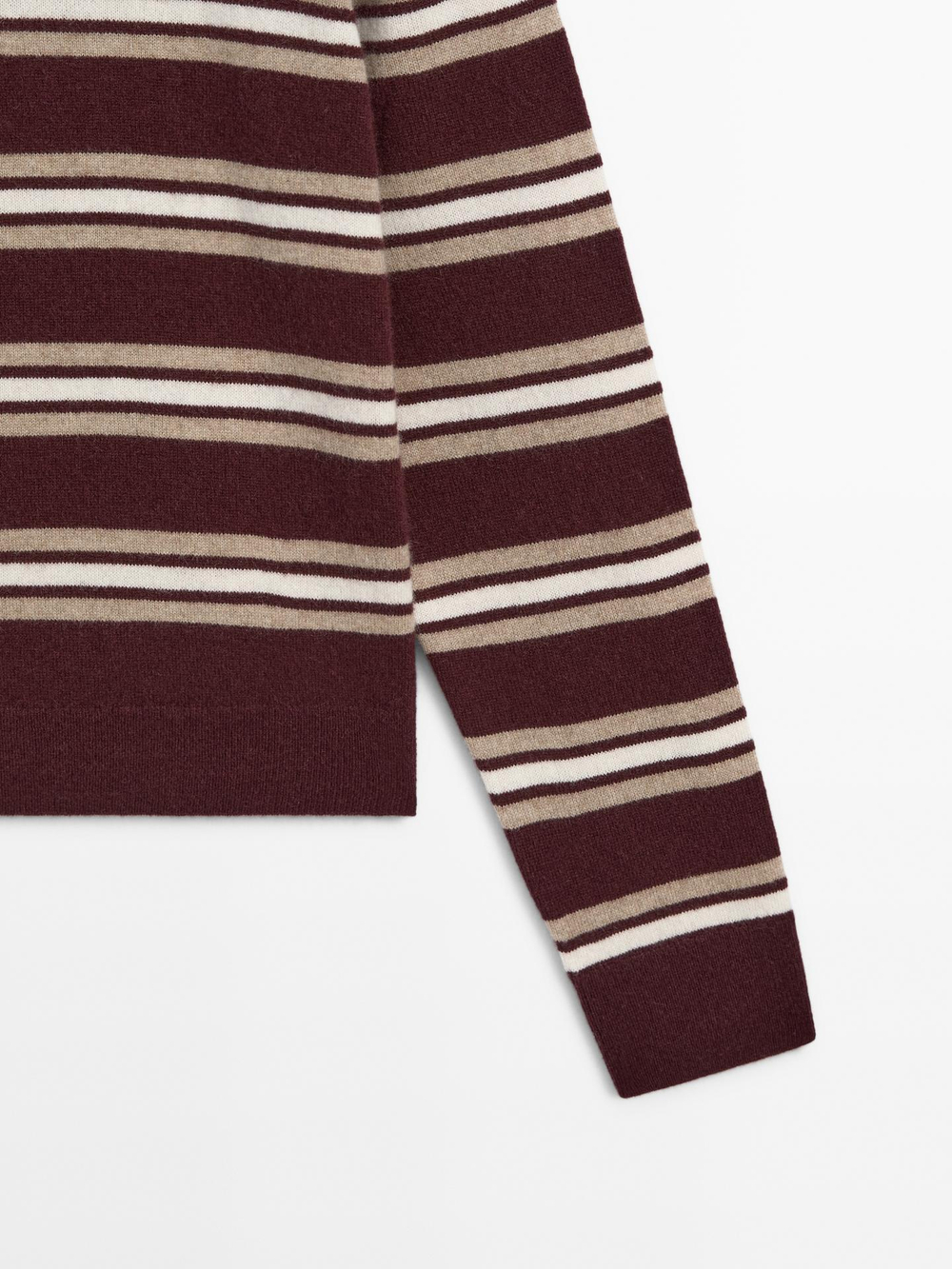 Massimo Dutti Свитер поло из 100% кашемира в полоску, цвет бургундского вина