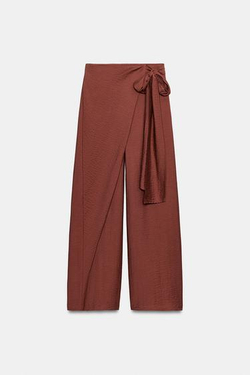 ZARA БРЮКИ-ПАРЕО С ЗАВЯЗКАМИ, ТЕМНЫЙ ЧЕРЕПИЧНЫЙ