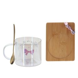 GAEM Кружка с ложкой на деревянной подставке, 290 мл, L12,5 W9 H8 см