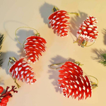 Елочные игрушки 6шт 6см "Шишка", красная с белой каймой