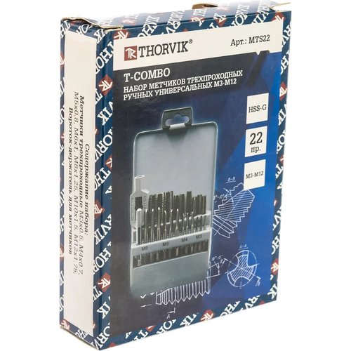 Набор метчиков THORVIK T-COMBO М3-М12 HSS-G 22 предмета   MTS22