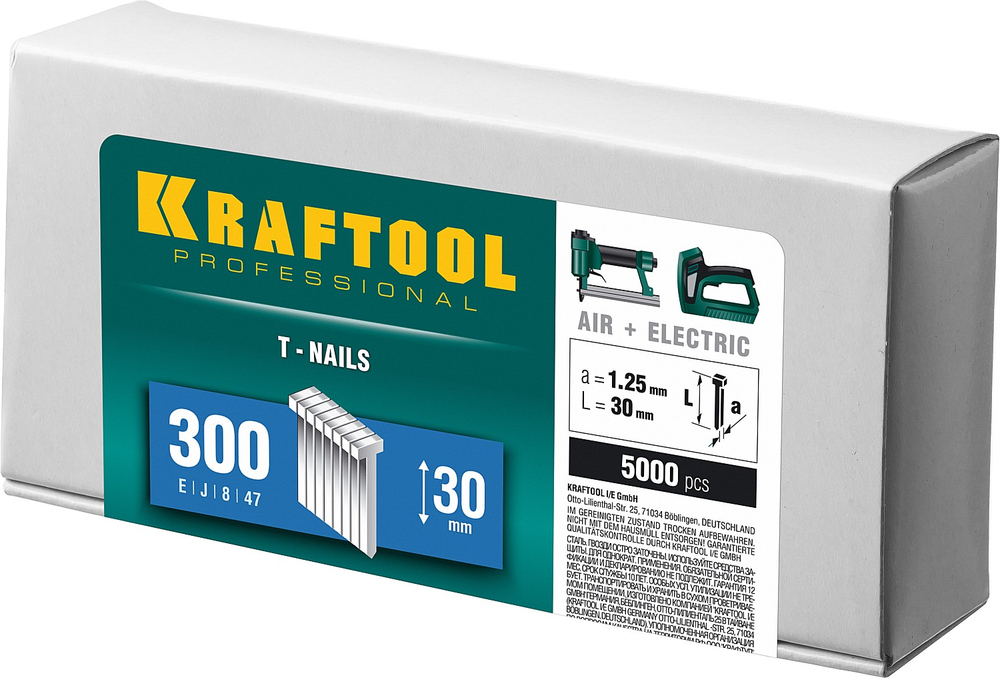 KRAFTOOL гвозди тип 300 (47/J/ F), 30 мм, калибр 18GA. 5000 шт (31785-30)