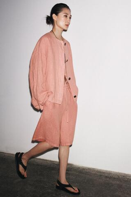 ZARA БОМБЕР ИЗ 100% ЛЬНА — ZW COLLECTION, РОЗОВЫЙ