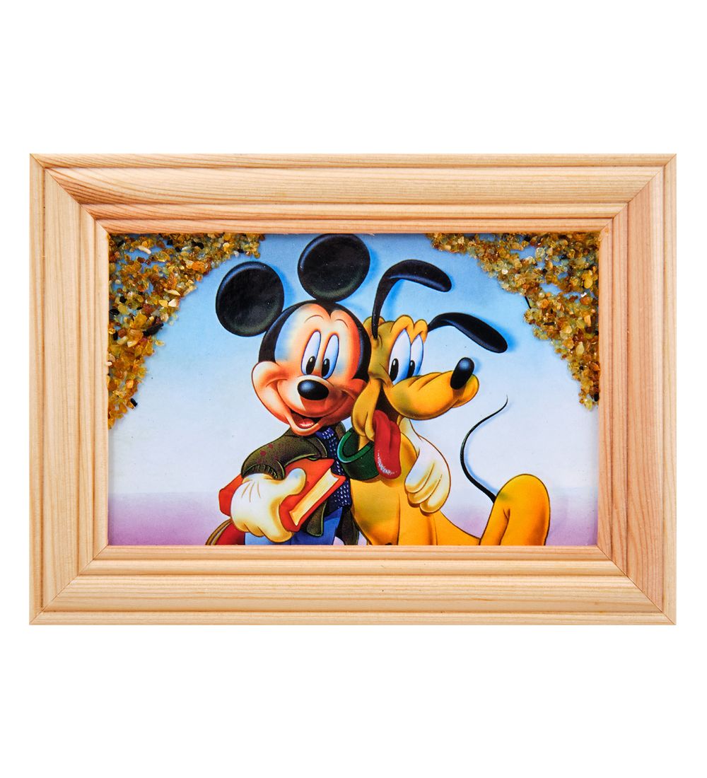 AMB-56/17 Картина «Микки и Плуто» (с янтарной крошкой) дер.рамка 8х12