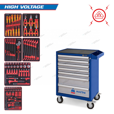 Набор инструментов ""HIGH VOLTAGE"" в синей тележке, 117 предметов