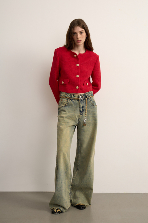 Жакет укороченный из твида с клапанами