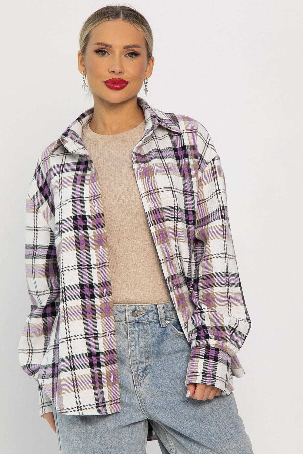 Рубашка оверсайз Дарика (бело-сиреневая) Б14253-30М LT Collection