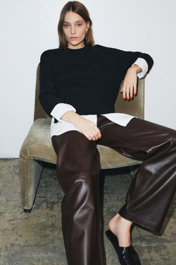 ZARA СВИТЕР С КОМБИНИРОВАННЫМ ПОПЛИНОМ, ТЕМНО-СИНИЙ/БЕЛЫЙ