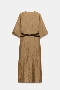 ZARA ПЛАТЬЕ-ТУНИКА ИЗ СМЕСОВОГО ЛЬНА — ZW COLLECTION, МЯГКИЙ КАШТАНОВЫЙ
