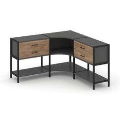 Shelf System Трехсекционный угловой стеллаж двухярусный с ящиками SN.STMU-231 Антрацит/Дуб Табак/Мет